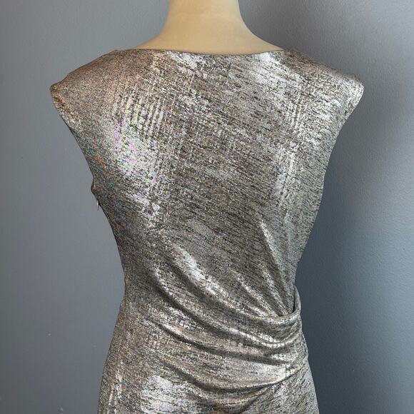 Vince Camuto Metallic Silver Drape Bodycon Dress Cap Sleeve Cocktail Sm. Holiday - Picture 4 of 8